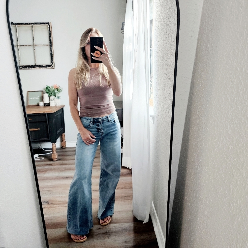 RISEN HR Tummy Control Light Wash Wide Leg Palazzo Denim Jeans Various NEW - Picture 4 of 12